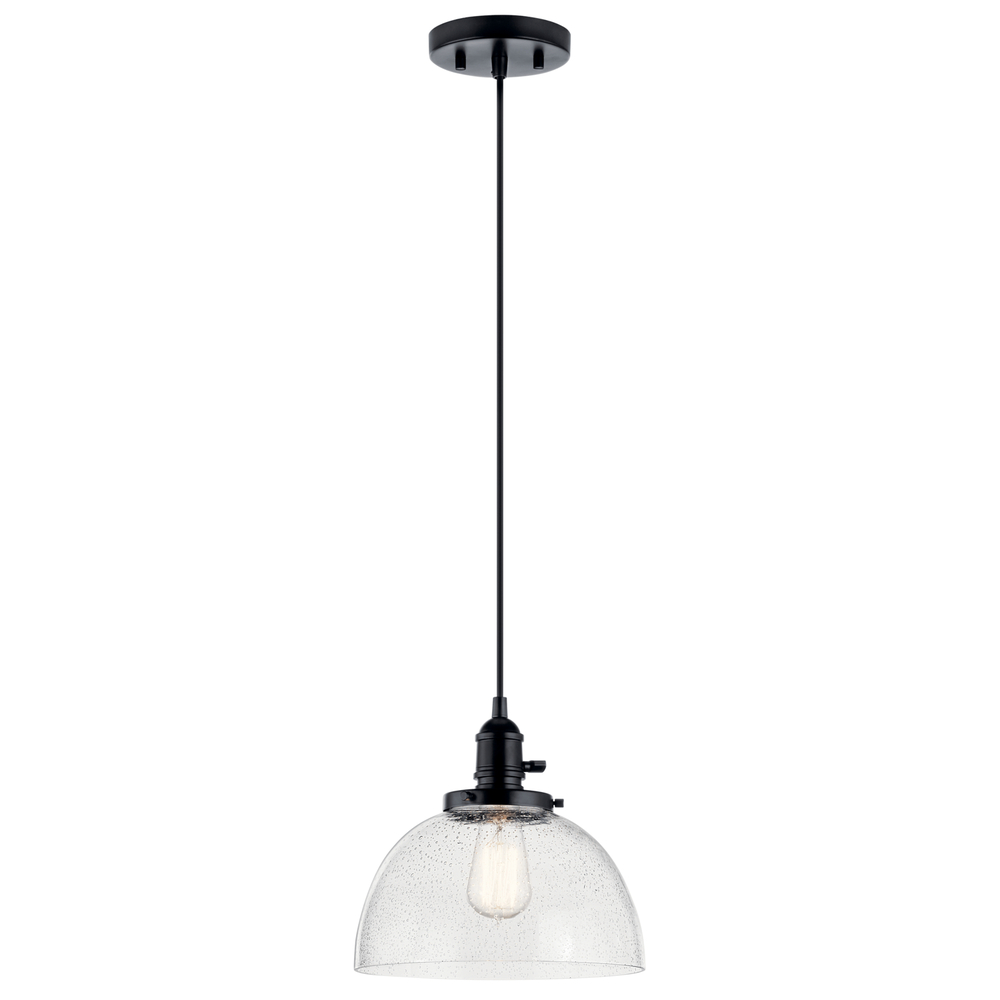 Avery 9.5 Inch 1 Light Goblet Mini Pendant with Clear Seeded Glass in Black