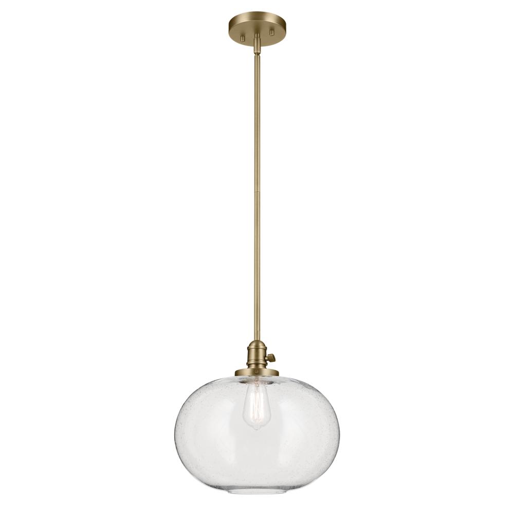 Avery 14" 1-Light Globe Pendant with Clear Seeded Glass in Natural Brass