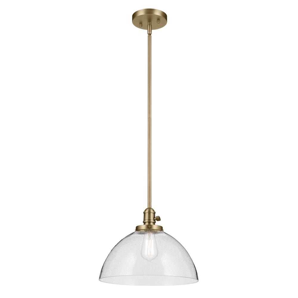Avery 11" 1-Light Dome Pendant with Clear Seeded Glass in Natural Brass