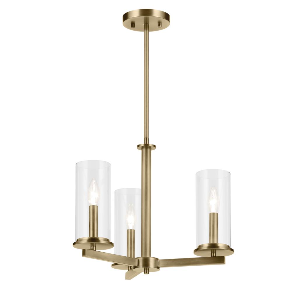 Crosby 14" 3-Light Convertible Semi Flush with Clear Glass in Natural Brass