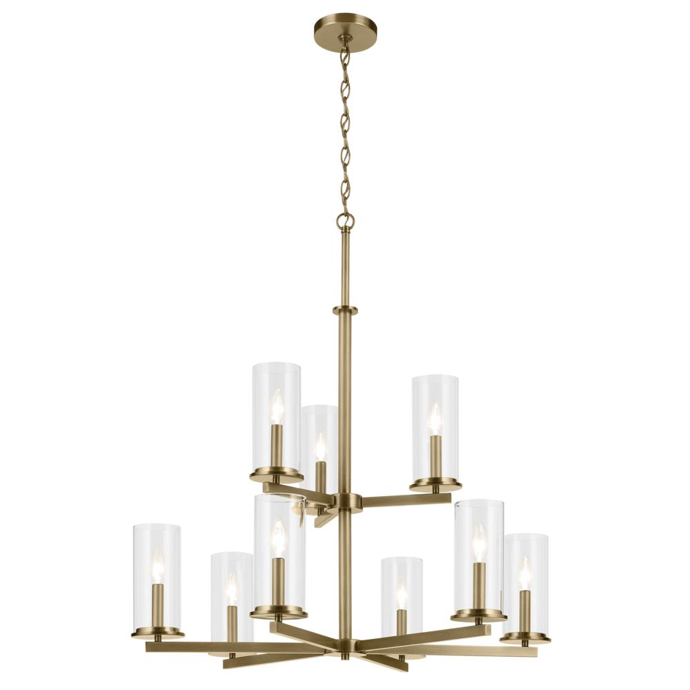Crosby 32.5" 9-Light 2-Tier Chandelier with Clear Glass in Natural Brass