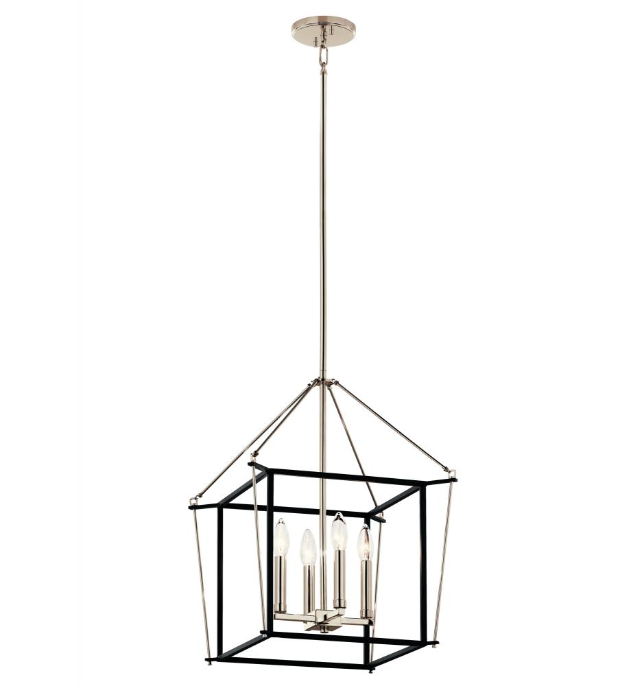 Eisley 21.25 Inch 4 Light Foyer Pendant in Polished Nickel and Black