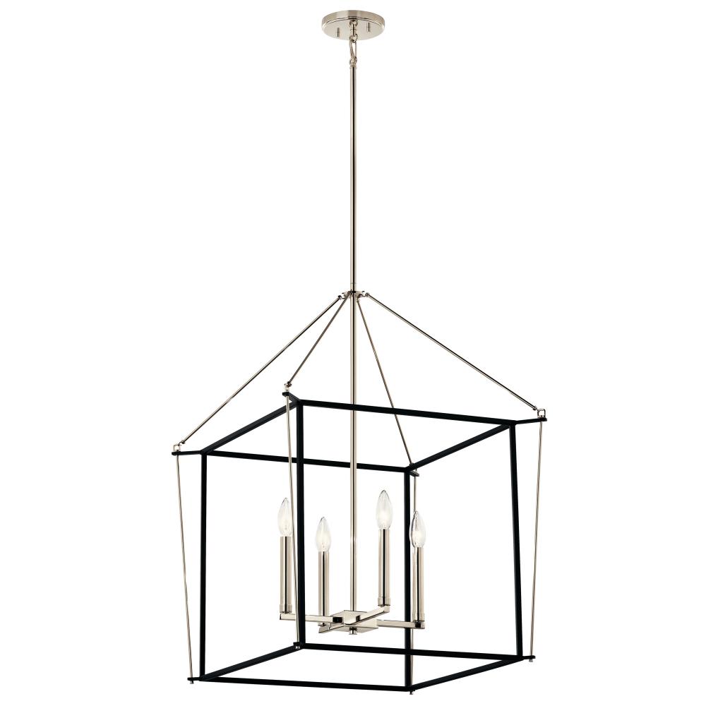 Eisley 30 Inch 4 Light Foyer Pendant in Polished Nickel and Black