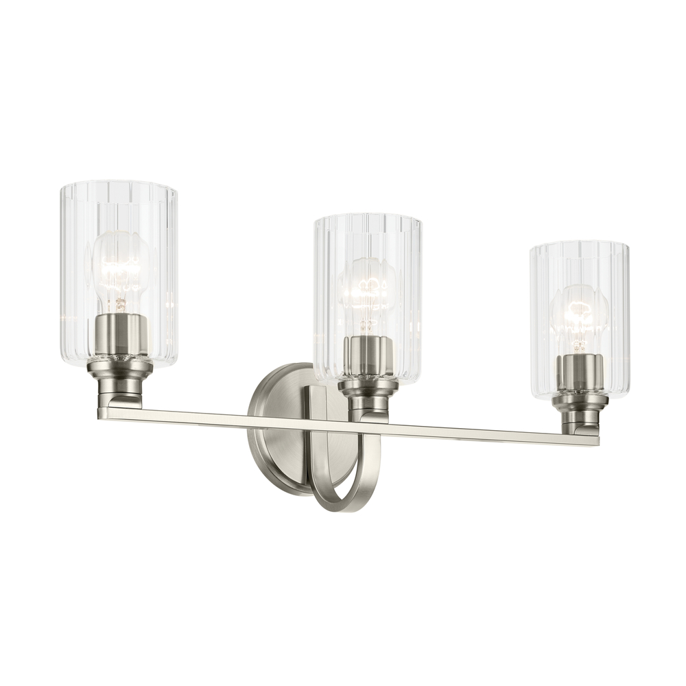 Gioe 24.25" 3-Light Vanity Light with Clear Fluted Glass in Brushed Nickel