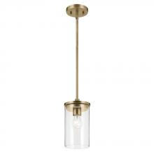 Kichler 43996NBR - Crosby 10.75" 1-Light Mini Pendant with Clear Glass in Natural Brass