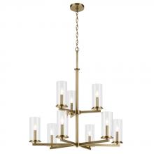 Kichler 44014NBR - Crosby 32.5" 9-Light 2-Tier Chandelier with Clear Glass in Natural Brass