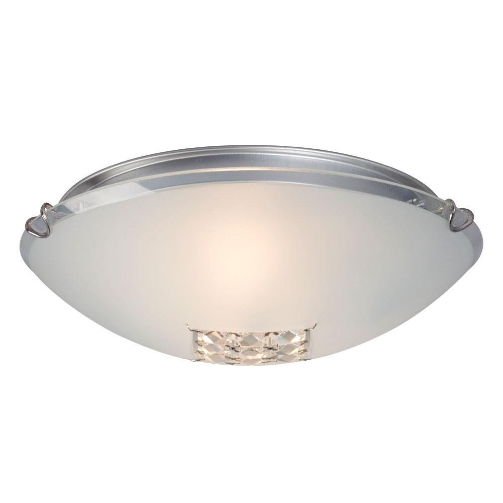 LED Flush Mount Ceiling Light - in Polished Chrome with Satin White Glass and Clear Crystal Accents