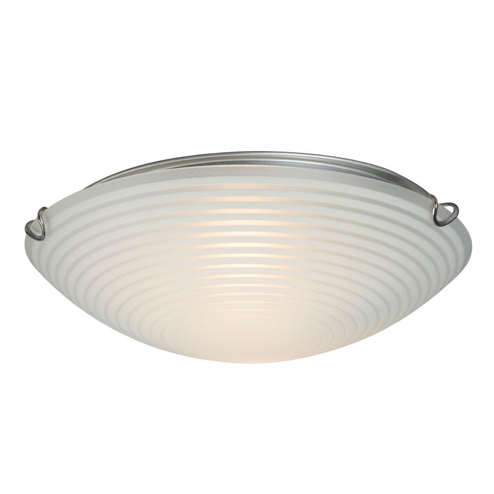 Flush Mount Ceiling Light- in Polished Chrome finish with Striped Patterned Satin White Glass