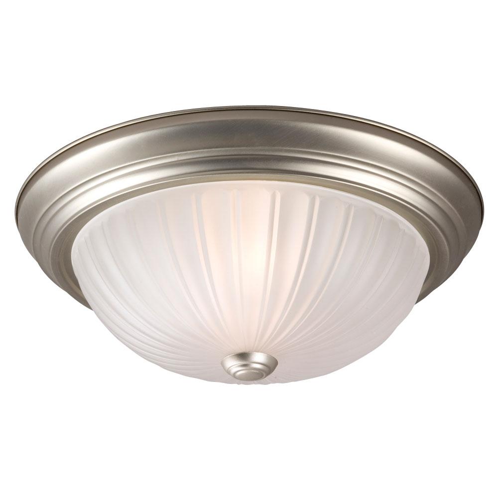 LED Flush Mount Ceiling Light - in Pewter finish with Frosted Melon Glass