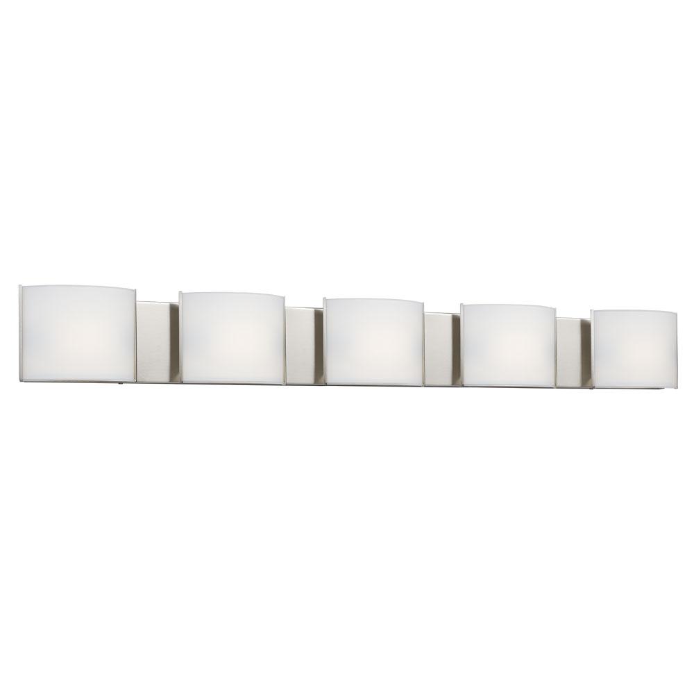 5-Light Vanity Brushed Nickel with Curved Satin White Glass Shades