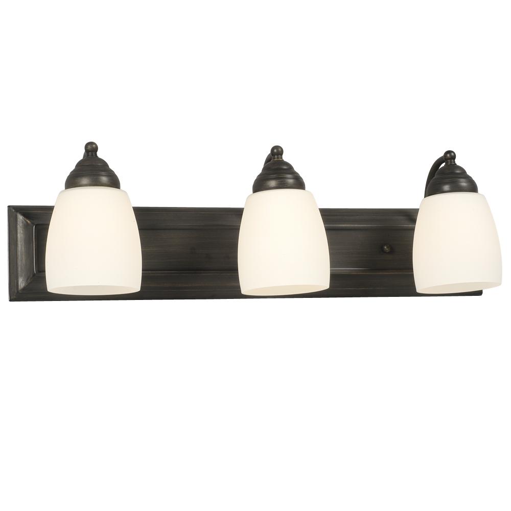 Three Light Vanity - Oil Rubbed Bronze w/ Satin White Glass