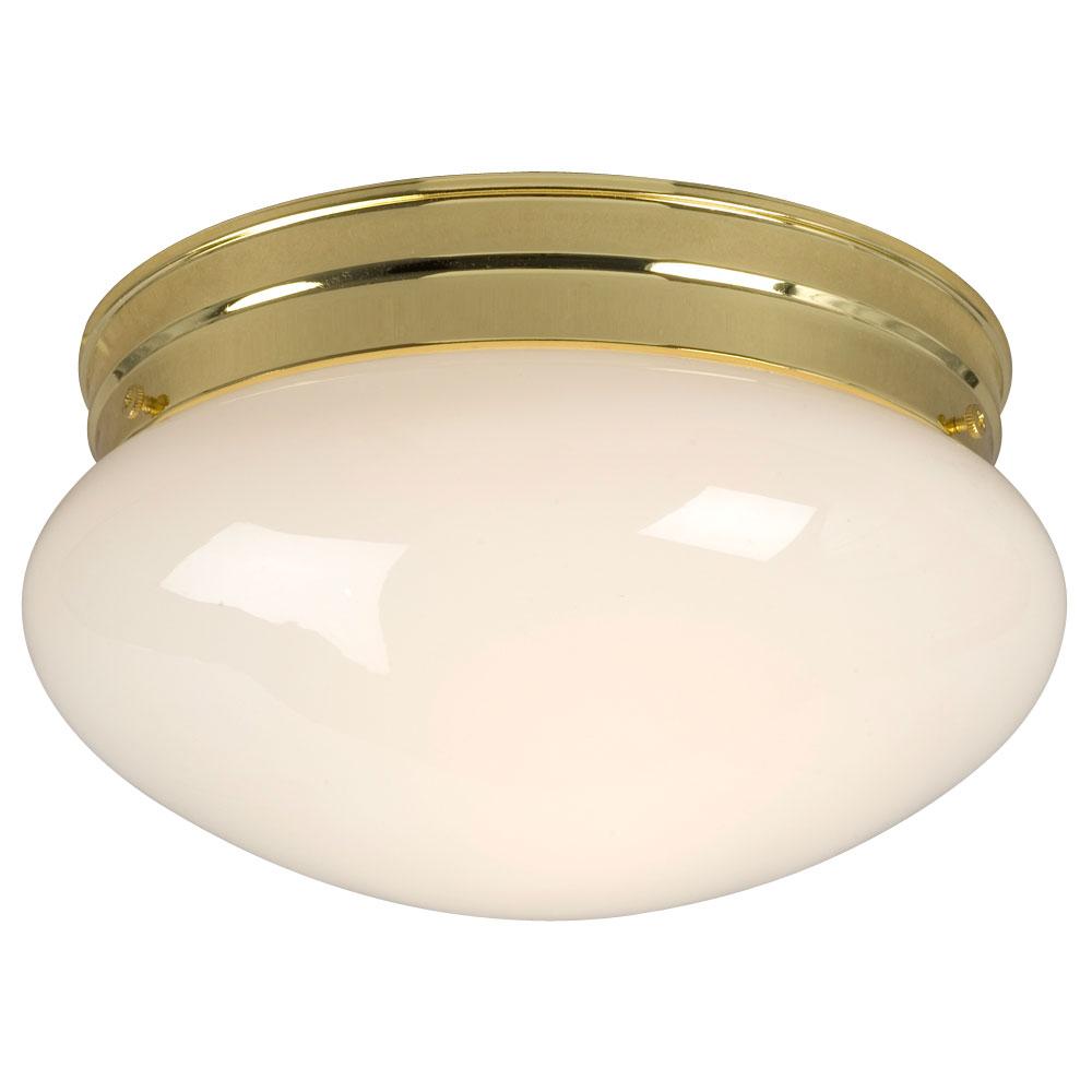 LED Utility Flush Mount Ceiling Light - in Polished Brass finish with White Glass