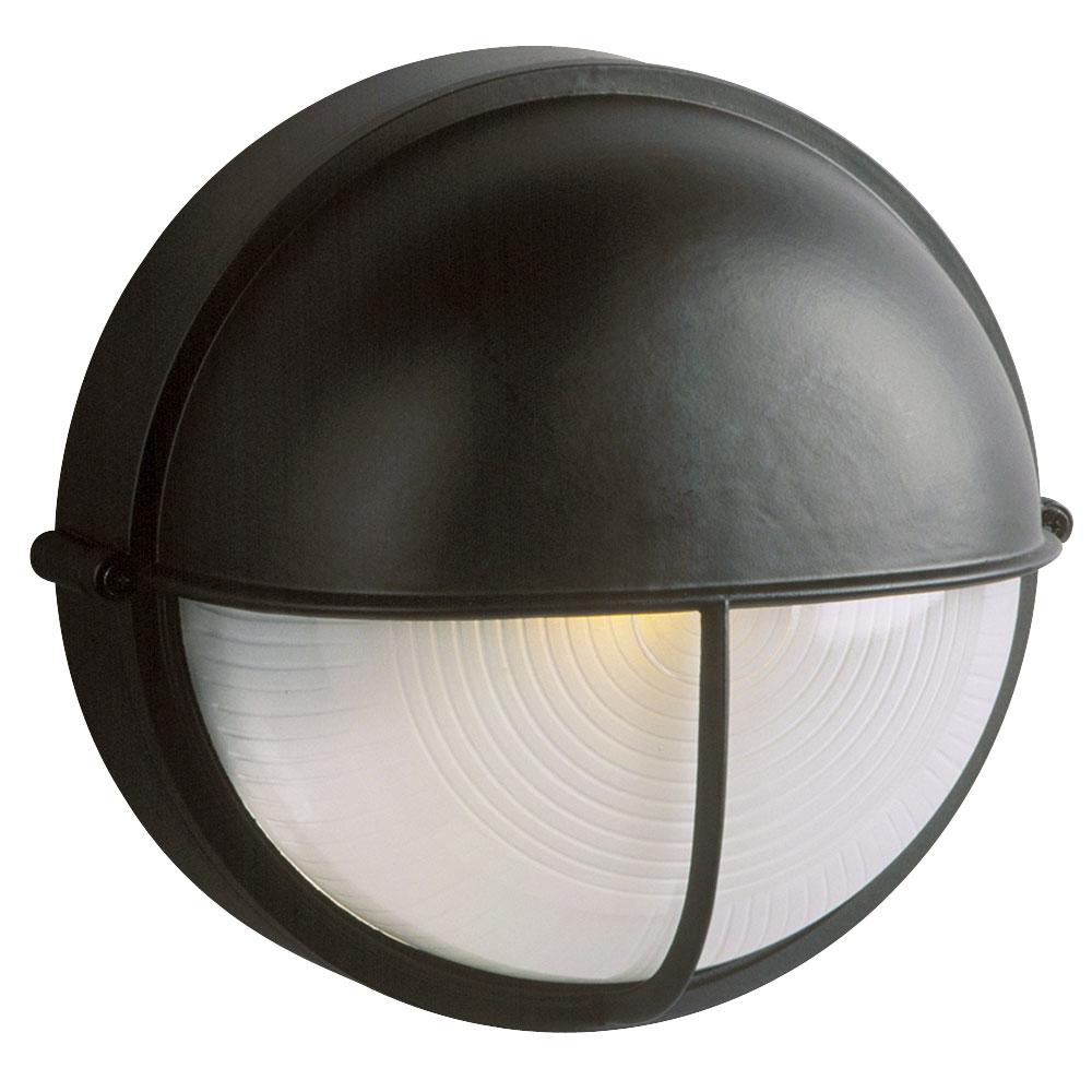 Outdoor Cast Aluminum Wall Mount Marine Light with Hood - in Black finish with Frosted Glass