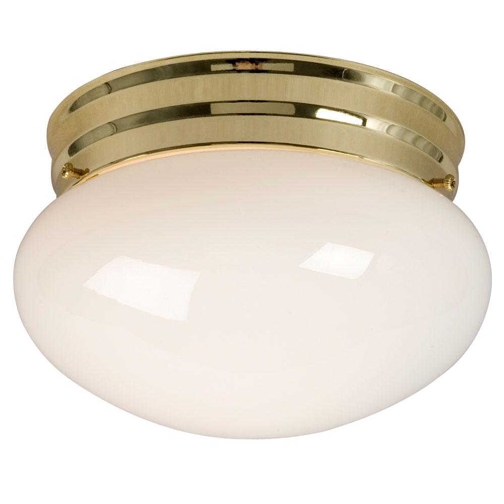 Utility Flush Mount Ceiling Light - in Polished Brass finish with White Glass