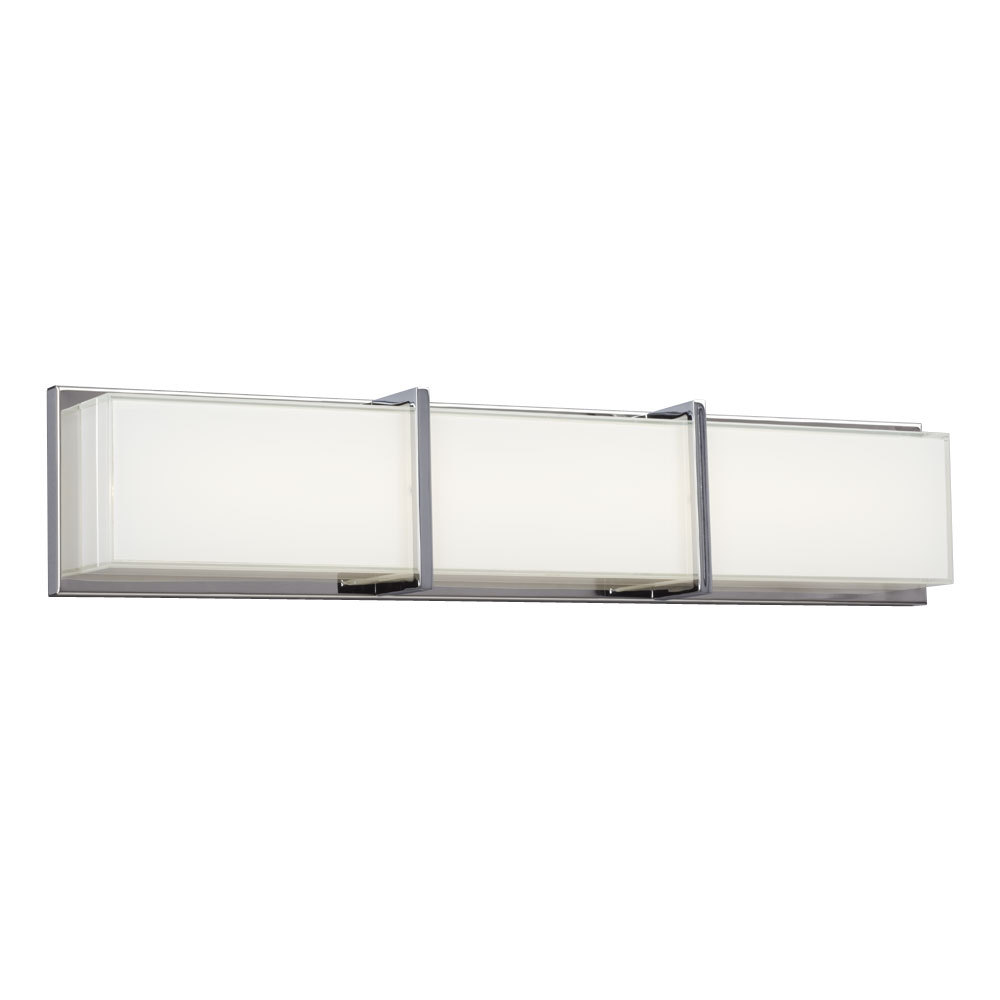 LED Bath & Vanity Light - in Polished Chrome finish with White Glass (Dimmable, 3000K)