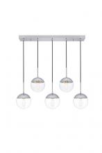 Elegant LD6083C - Eclipse 5 Lights Chrome Pendant With Clear Glass