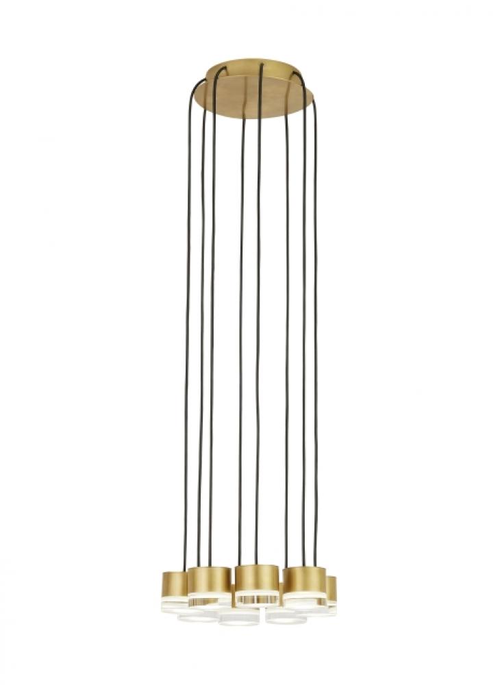 Modern Gable Dimmable LED 8-light Ceiling Chandelier in a Natural Brass/Gold Colored Finish