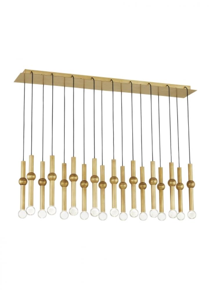 Modern Guyed Dimmable LED 18-light Ceiling Chandelier in a Natural Brass/Gold Colored Finish