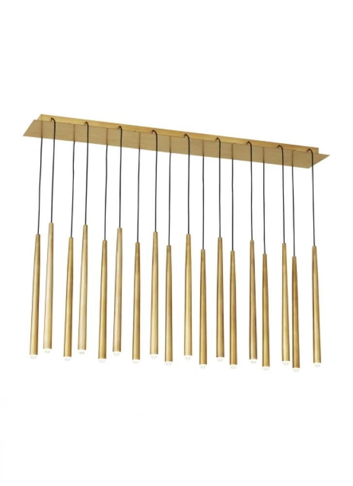 Modern Pylon Dimmable LED 18 Light Ceiling Chandelier in a Natural Brass/Gold Colored Finish