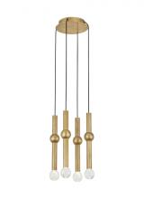 Visual Comfort & Co. Modern Collection 700TRSPGYD4RNB-LED930 - Modern Guyed Dimmable LED 4-light Ceiling Chandelier in a Natural Brass/Gold Colored Finish