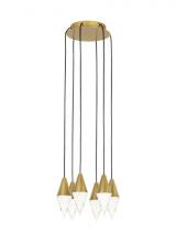 Visual Comfort & Co. Modern Collection 700TRSPTRT6RNB-LED930 - Modern Turret Dimmable LED 6-light Ceiling Chandelier in a Natural Brass/Gold Colored Finish