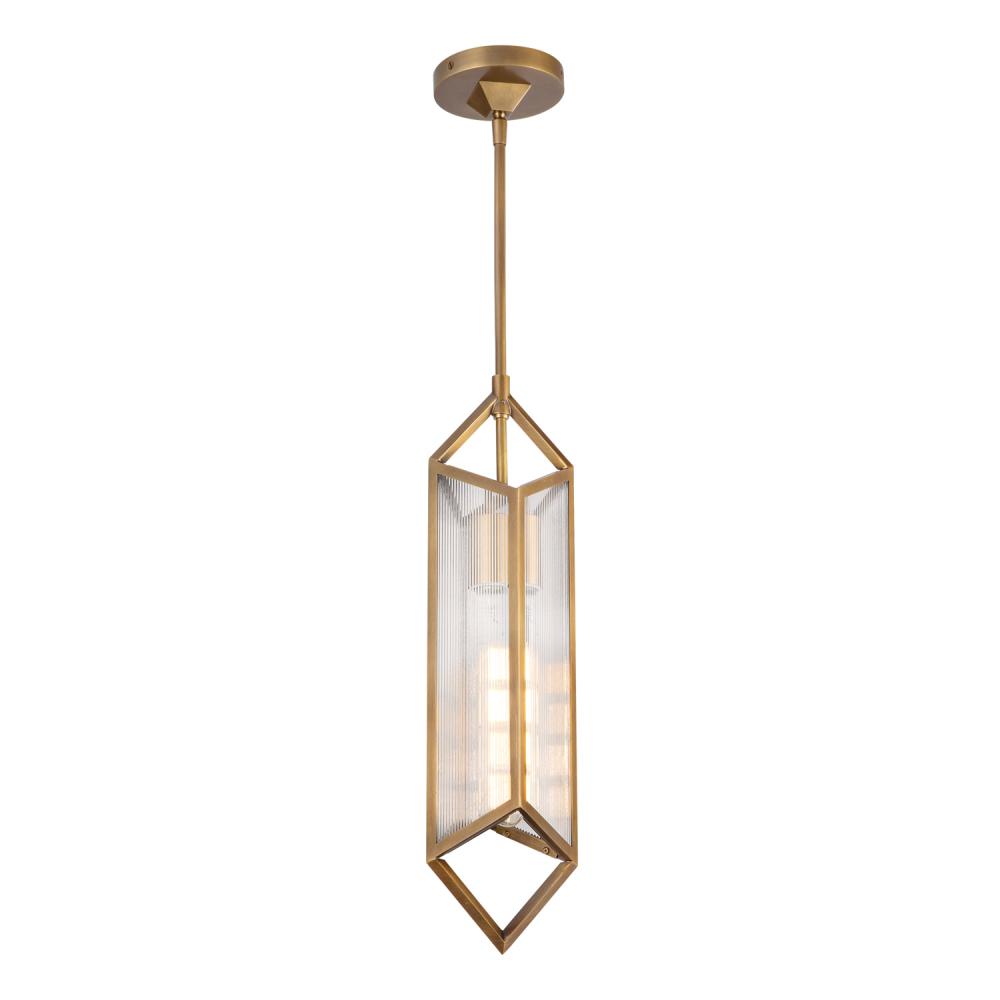 Cairo 19-in Ribbed Glass/Vintage Brass 1 Light Pendant