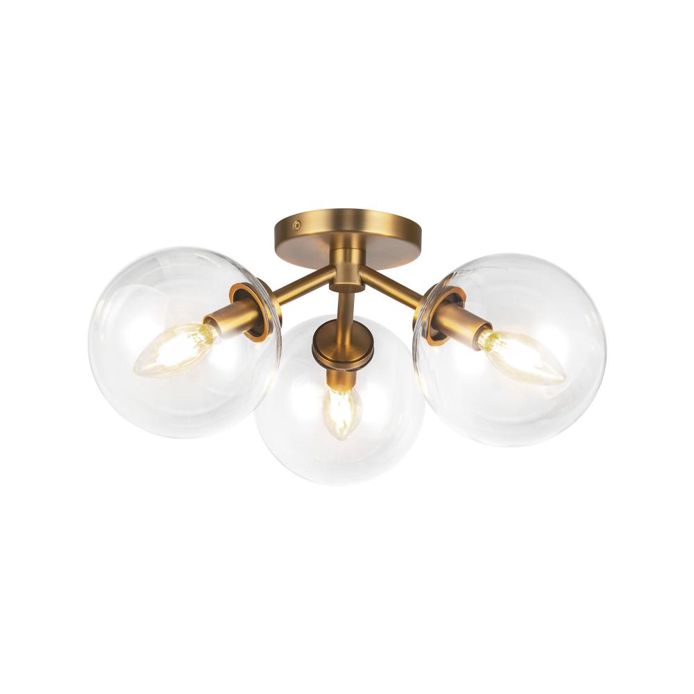 Cassia 15-in Aged Brass/Clear Glass 3 Lights Semi-Flush