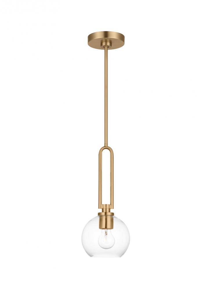 Codyn contemporary 1-light indoor dimmable mini pendant in satin brass gold finish with clear glass