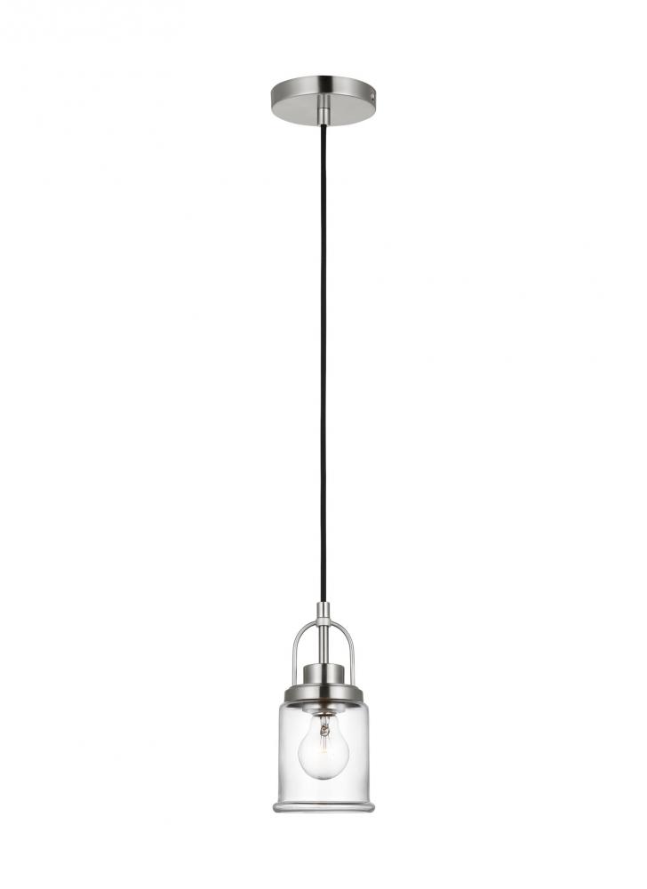 Anders industrial 1-light indoor dimmable mini pendant in polished nickel finish with clear glass sh