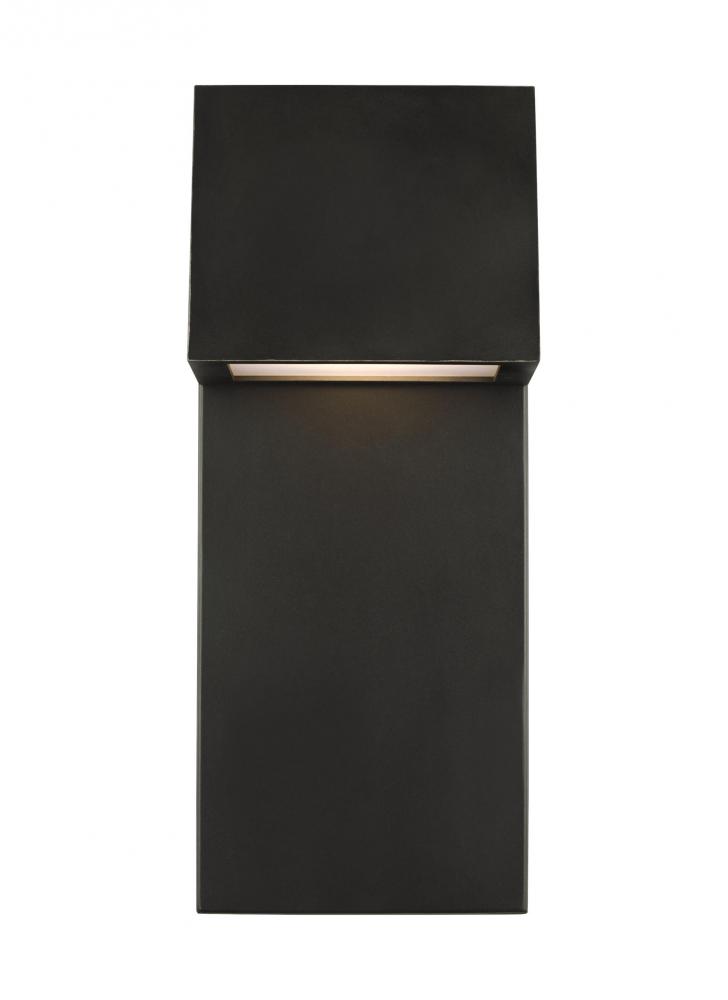 Rocha modern 1-light LED outdoor medium wall lantern in antique bronze finish with satin-etched glas