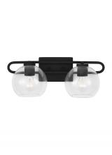 Visual Comfort & Co. Studio Collection 4455702-112 - Codyn contemporary 2-light indoor dimmable bath vanity wall sconce in midnight black finish with cle