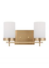 Visual Comfort & Co. Studio Collection 4490302EN3-848 - Zire dimmable indoor 2-light LED wall light or bath sconce in a satin brass finish with etched white