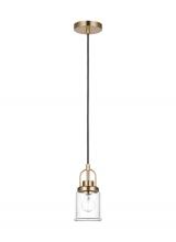 Visual Comfort & Co. Studio Collection 6544701-848 - Anders industrial 1-light indoor dimmable mini pendant in satin brass gold finish with clear glass s