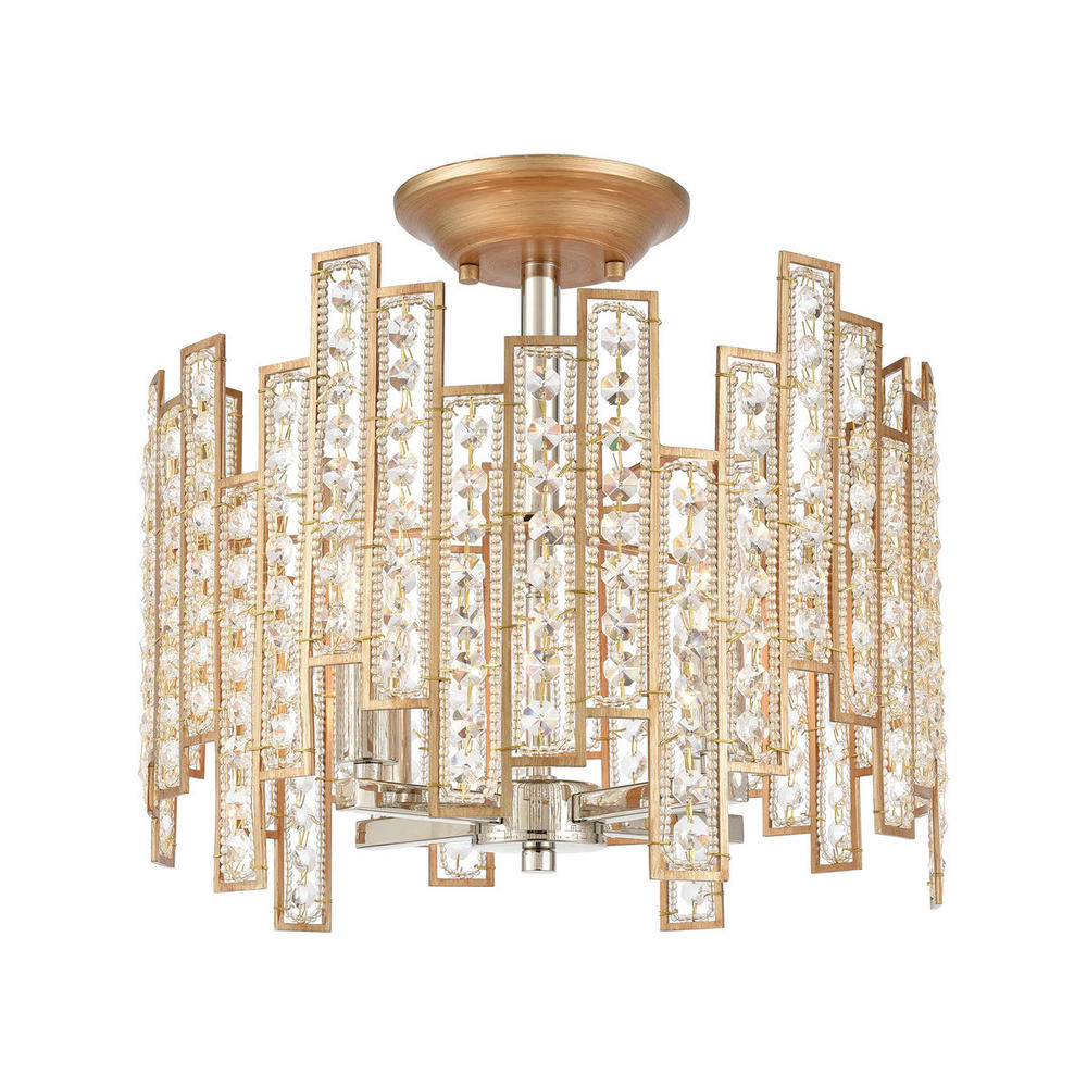 Equilibrium 4-Light Semi Flush Mount in Matte Gold with Clear Crystal