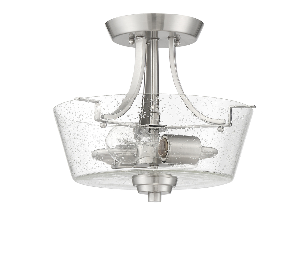 Grace 2 Light Convertible Semi Flush in Brushed Polished Nickel (Clear Seeded Glass)