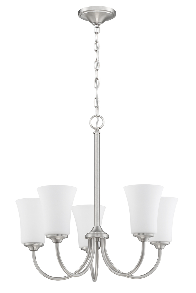 Gwyneth 5 Light Chandelier in Brushed Polished Nickel (White Glass)