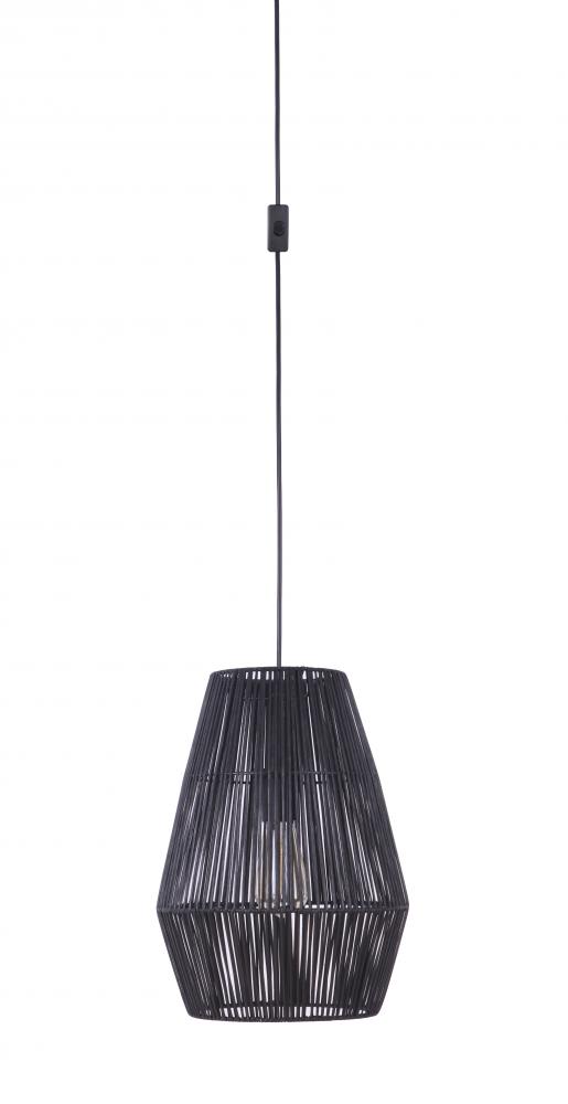 Portable Swag Pendant w/Rattan Shade in Flat Black