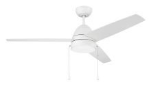 Craftmade CZY52W3 - Cozy 52" 3-Blade Ceiling Fan w/ Pull Chain in White w/ White Blades; Integrated Light Kit